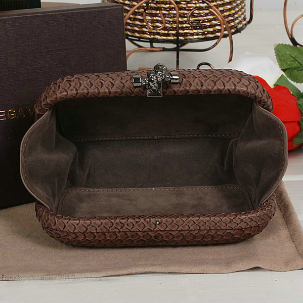 Bottega Veneta intrecciato snake vein leather impero ayers knot clutch 11308 dark brown